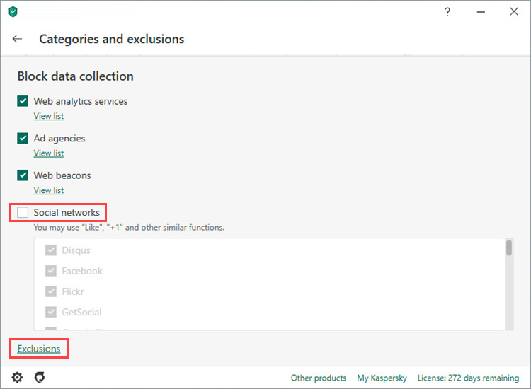 Removing an item from exclusions