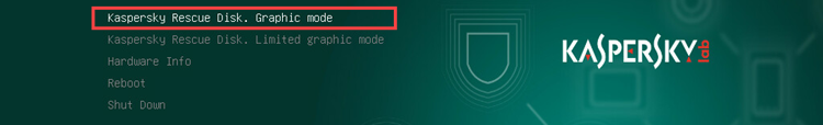 Selecting startup mode in Kaspersky Rescue Disk 18