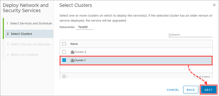Selecting VMware clusters to install SVMs with File Threat Protection components