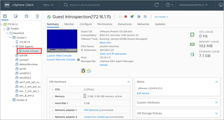 Checking Guest Introspection service virtual machines