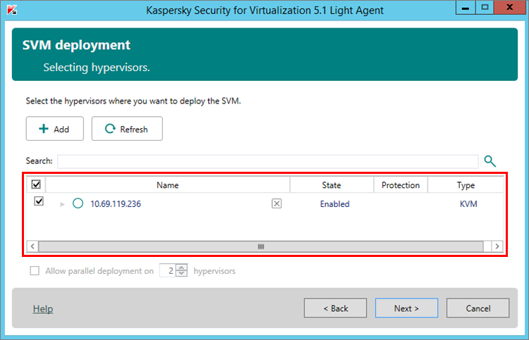 List of hypervisors in Kaspersky Security for Virtualization 5.1 Light Agent