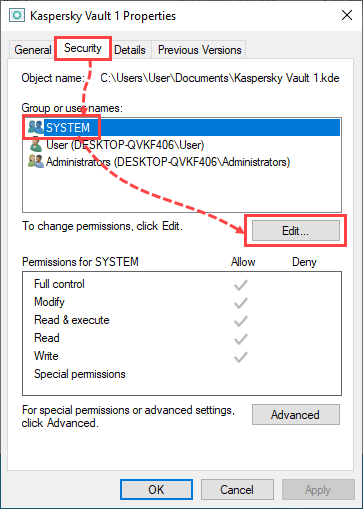 Changing permissions for the System group