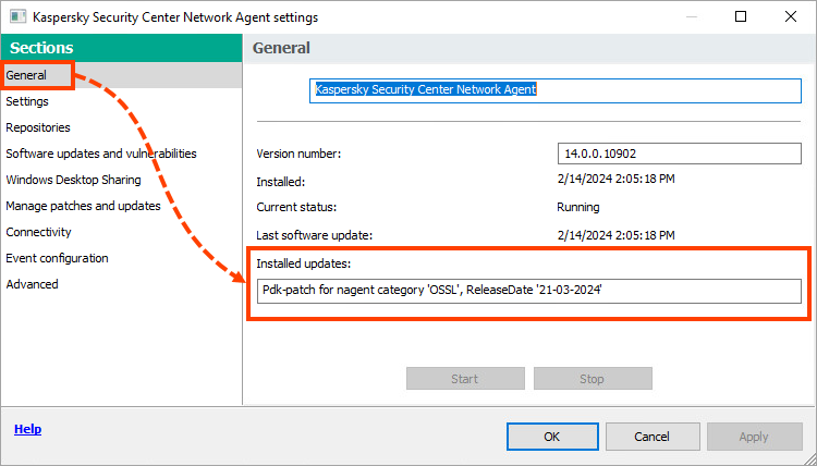 Checking if a PDK patch is present in the Network Agent settings.
