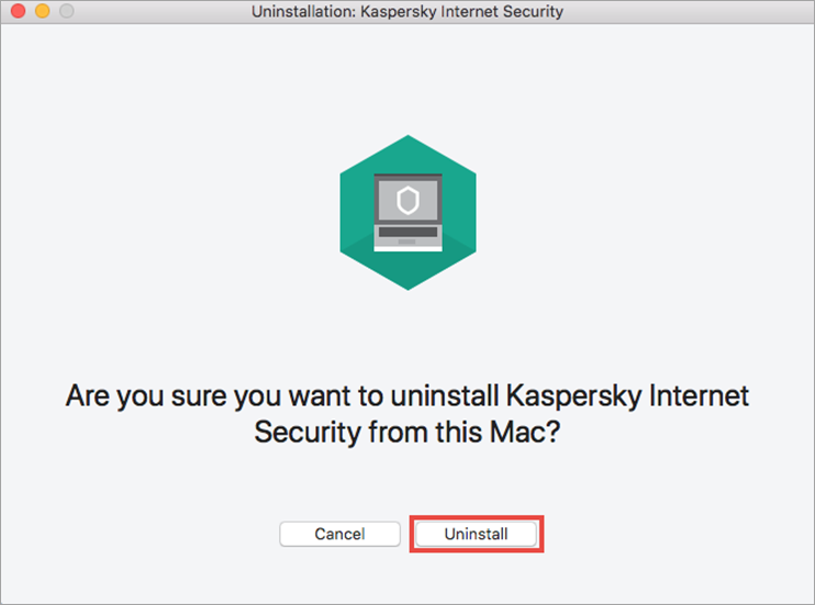 Confirming the removal of Kaspersky Internet Security for Mac