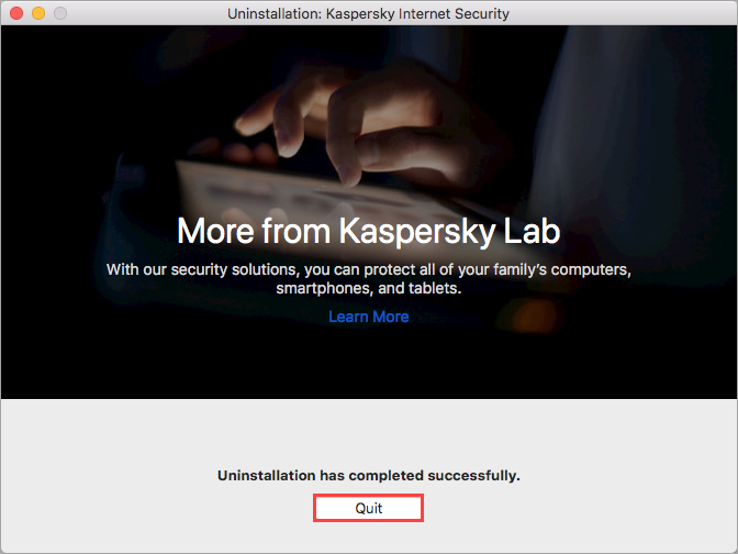 Entering the credentials for your user account to uninstall Kaspersky Internet Security for Mac