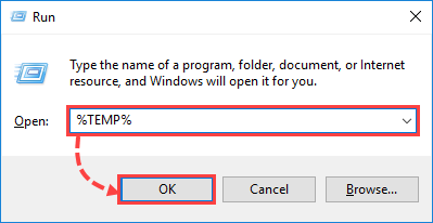 Opening the TEMP folder in Windows