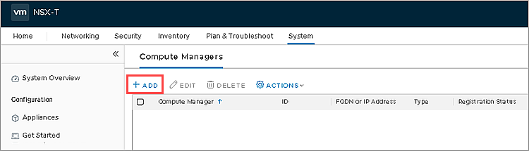 The Add button in the Compute Managers section