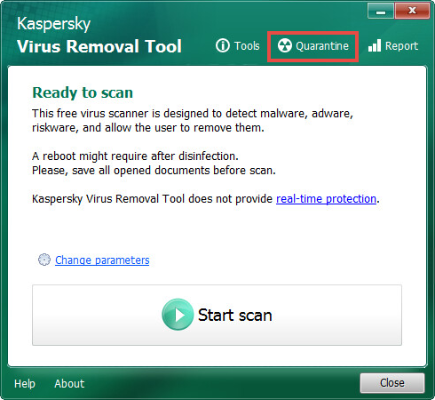 Opening Quarantine in Kaspersky Virus Removal Tool 2020