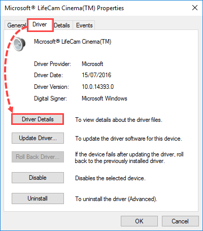 Viewing driver information in Device Manager.
