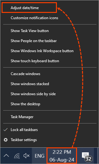 Proceeding to the Date & time settings in Windows 10.