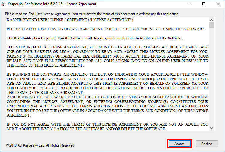 Accepting the End User License Agreement for GSI.