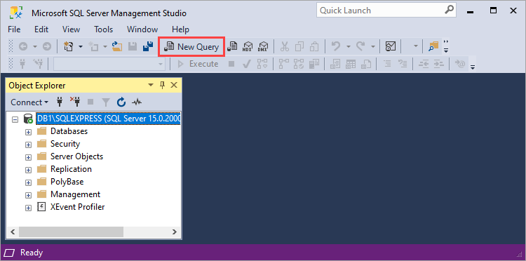 Creating a new query in SQL Server Management Studio.