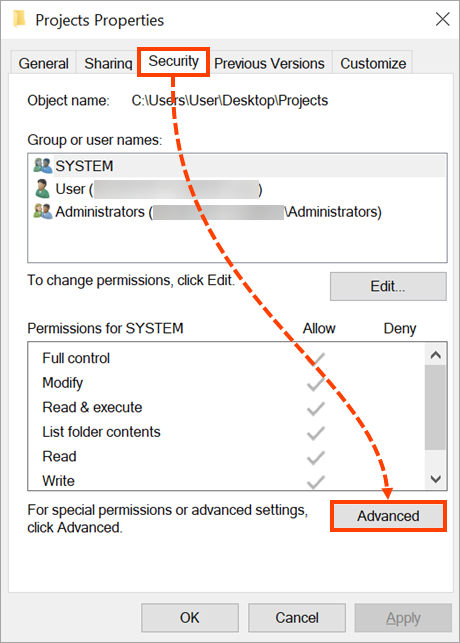 Proceeding to the folder’s Advanced Security Settings