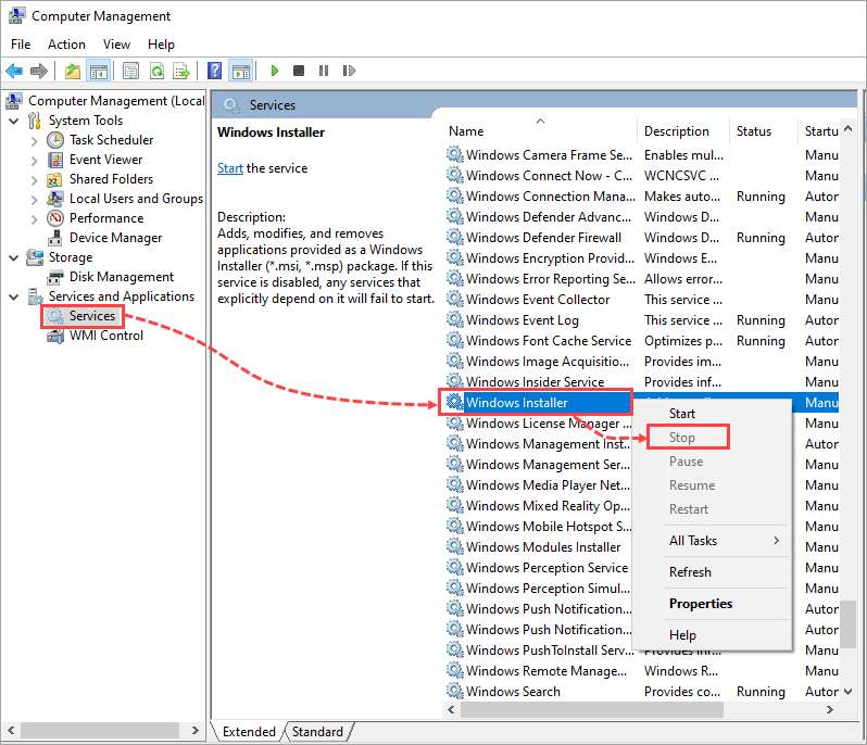 Stopping Windows Installer