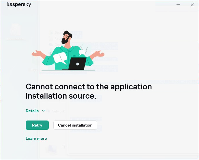 Error: Cannot connect to the application installation source.