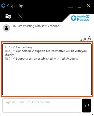 The chat session with Customer Service via the rescue applet.