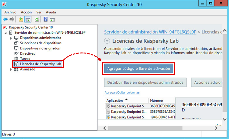 Agregar una licencia a Kaspersky Security Center 10