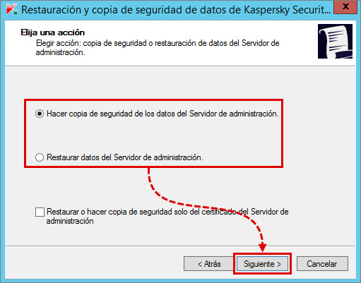 Iniciar la copia de seguridad y restauración en la herramienta klbackup