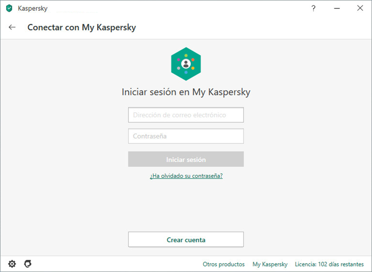 Registro en My Kaspersky a través de la aplicación Kaspersky