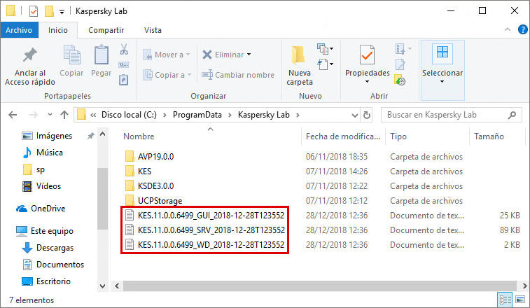Archivos de seguimiento en Kaspersky Endpoint Security 11.x para Windows