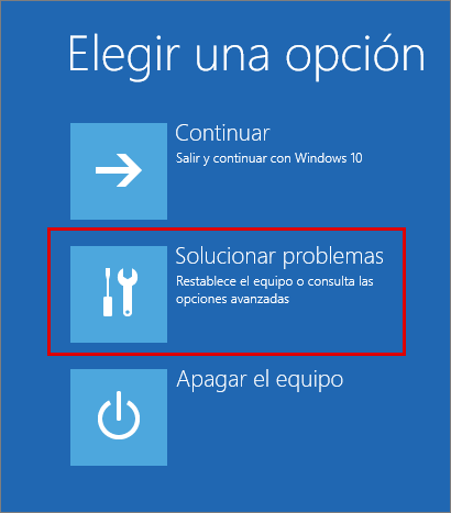 Abrir la configuración de "Resolución de problemas" en Windows 10.
