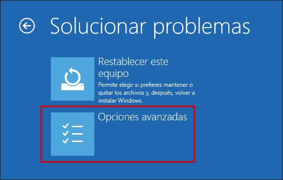 Abrir las opciones de inicio avanzadas de Windows 10.