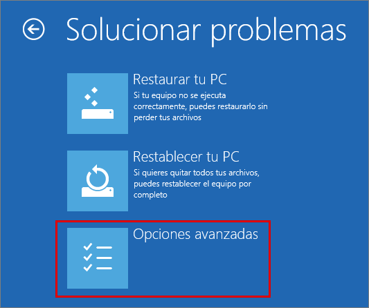 Abrir las opciones de inicio avanzadas en Windows 8, 8.1.