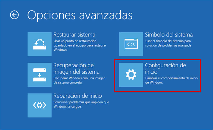 Abrir la configuración de inicio en Windows 8, 8.1.
