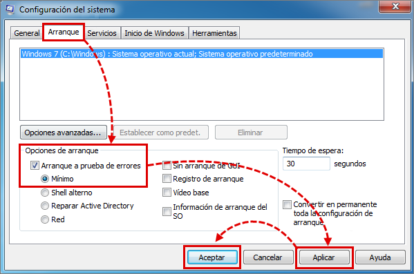 Ajustar la configuración de inicio del PC en Windows Vista/Windows 7.