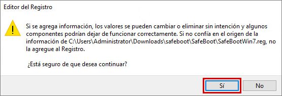 Confirmar la incorporación de detalles en el editor del registro de Windows.