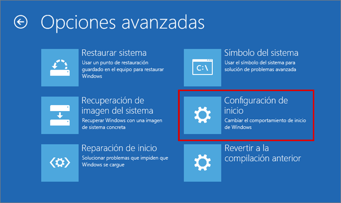 Abrir la configuración de inicio de Windows 10.