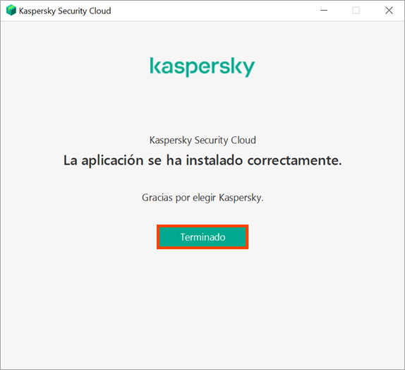 Haga clic en Listo para iniciar Kaspersky Security Cloud