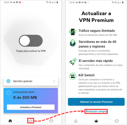 Restaurar la compra en Kaspersky VPN Secure Connection