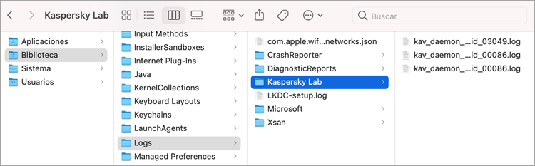 Carpeta con seguimientos de Kaspersky Internet Security para Mac