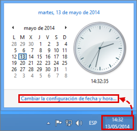 Continuar con la configuración de fecha y hora en Windows 8, 8.1