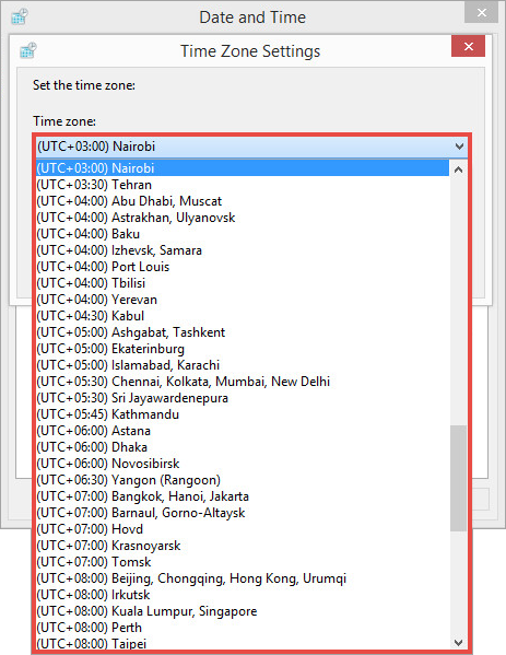 Seleccionar una zona horaria en Windows 8, 8.1