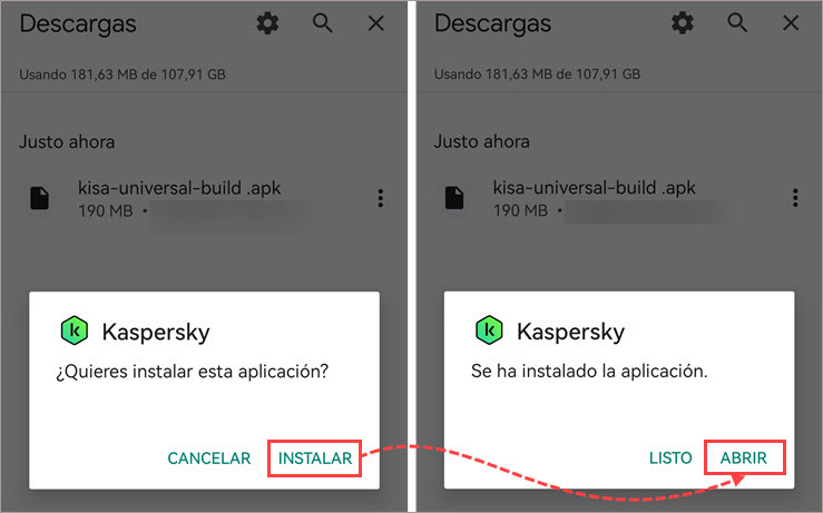 Instalar Kaspersky para Android.