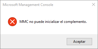 El error "MMC no puede inicializar el complemento".