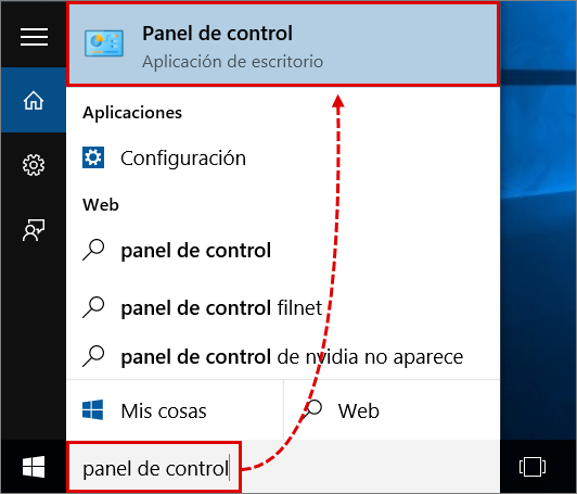 Ir a Panel de control en Windows 10
