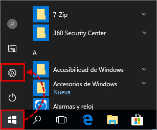 Ir a la configuración en Windows 10