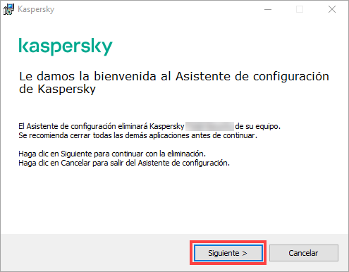 Iniciar la eliminación de una aplicación de Kaspersky