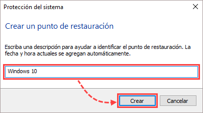 Crear un punto de restauración en Windows 10.