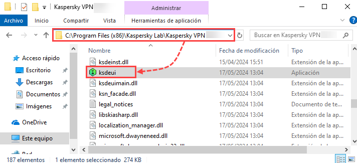 Ejecución de Kaspersky VPN Secure Connection.