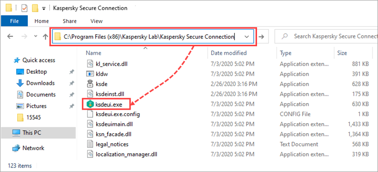 Ejecución de Kaspersky VPN Secure Connection.
