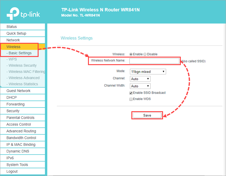 Crear un nombre para la red Wi-Fi para el router TP-Link