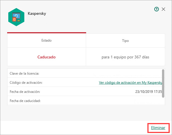 Cómo eliminar la clave de licencia de una aplicación de Kaspersky