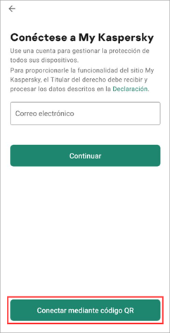 Conectar Kaspersky Secure Connection para Android a My Kaspersky mediante un código QR