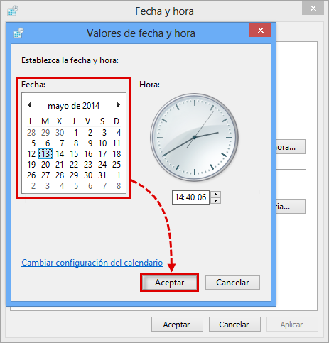 The Date and Time settings window in Windows Vista and Windows 7.