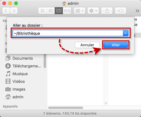 Aller au dossier « Bibliothèque » dans Finder sous macOS