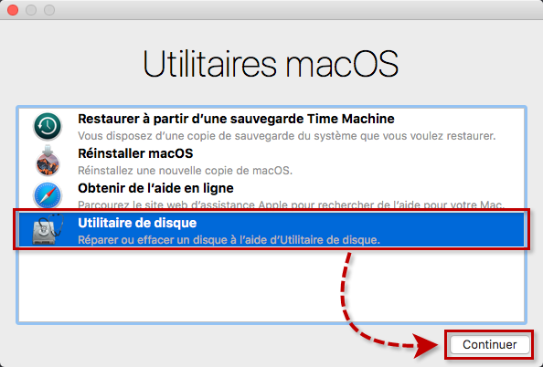Sélectionner l'utilitaire de disque en mode utilisateur unique sur macOS
